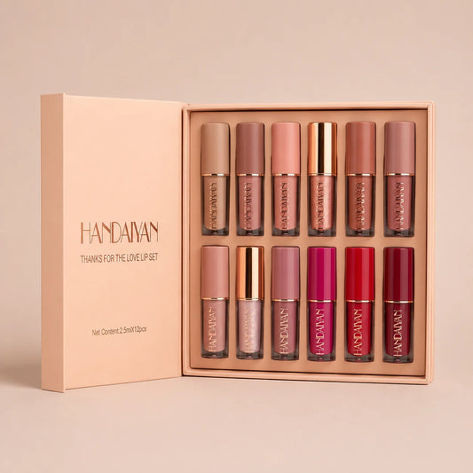 HANDAIYAN. Ensemble de lèvres brillantes de rouge à lèvres liquide imperméable de 12 couleurs.