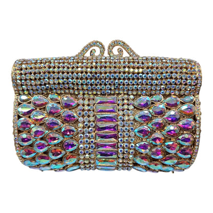 Sparkling evening clutch bag in alloy crystal for women,for weddings and prom parties, adorned with diamonds.  luxury handbag.