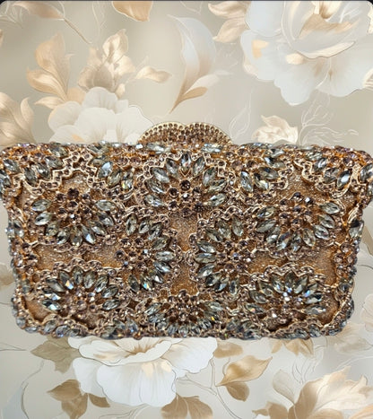 Sparkling evening clutch bag in alloy crystal for women,for weddings and prom parties, adorned with diamonds.  luxury handbag.