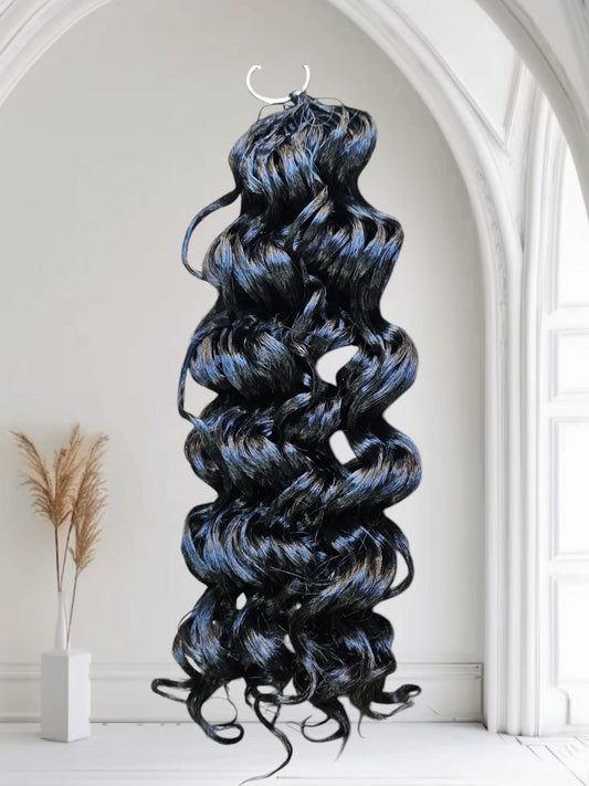 Loose wavy,  boho braids extensions de cheveux synthetiques au crochet legeres comme une plume,  pre-separees et sans noeuds.  16  noir.