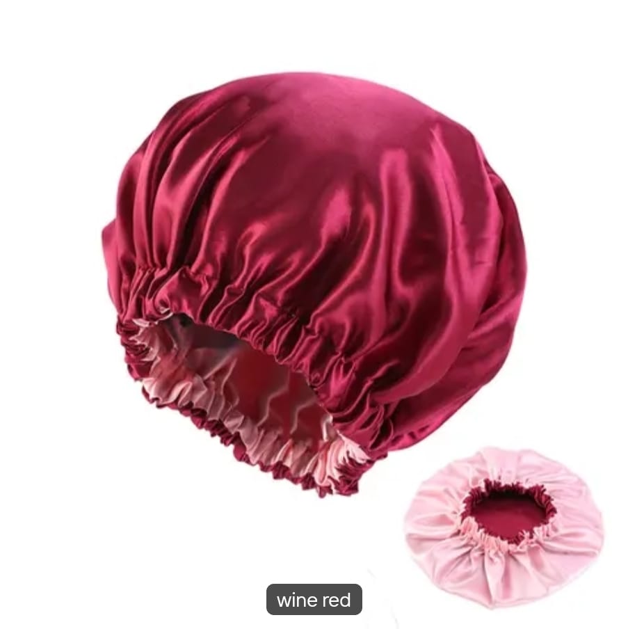 Bonnet de nuit extra large double,reversible,en satin de soie bicolore,ajustable....verte .