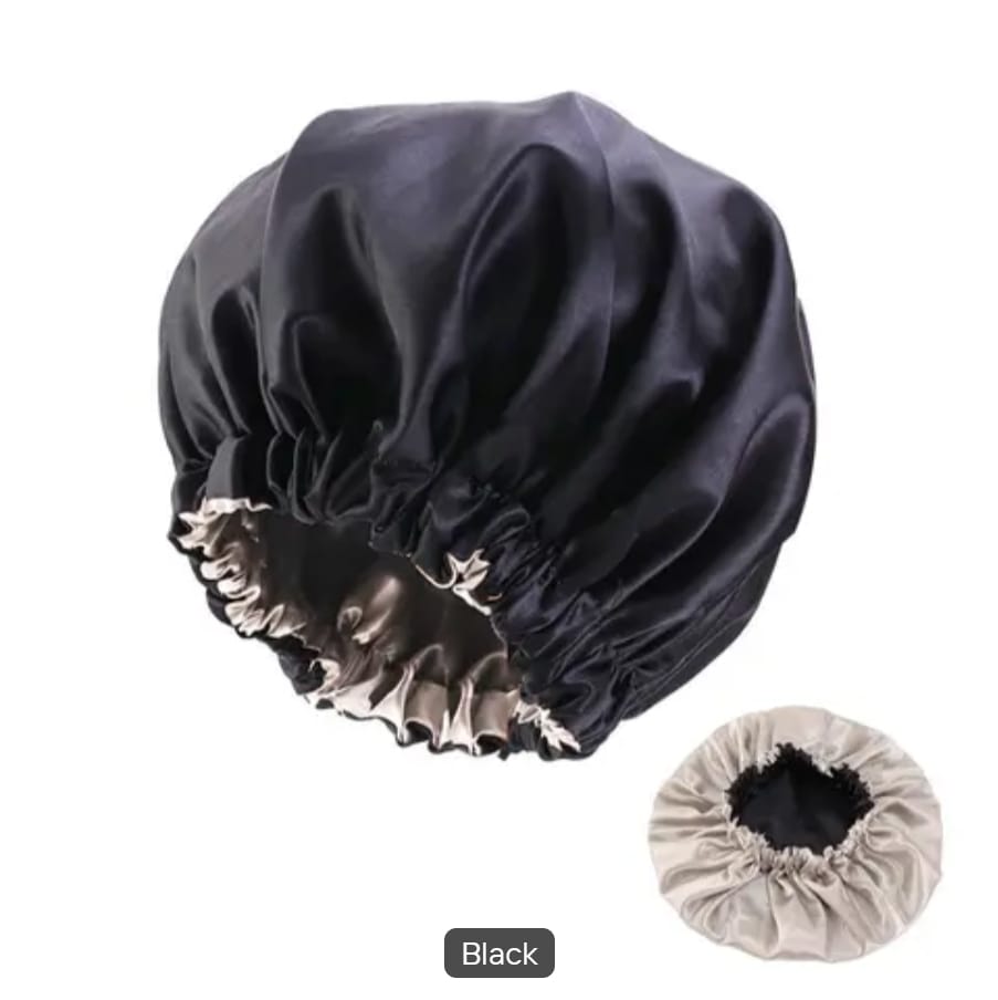 Bonnet de nuit extra large double,reversible,en satin de soie bicolore,ajustable....verte .