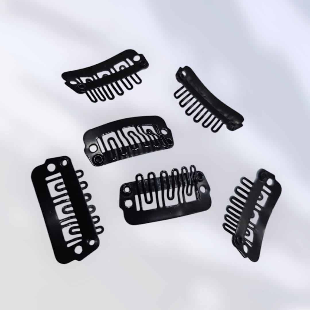 Clips en forme de u pour bande ou extension de perruque,6pcs   noir.