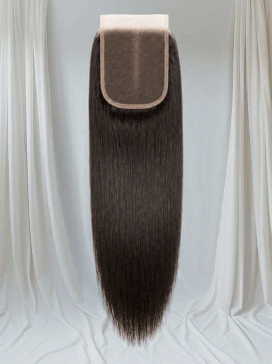 Closure donor 100% naturel, lisse, couleur naturel, avec raie, 4x4.