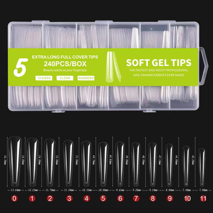 240pcs faux ongles extra longs a couverture complete, 12 tailles.