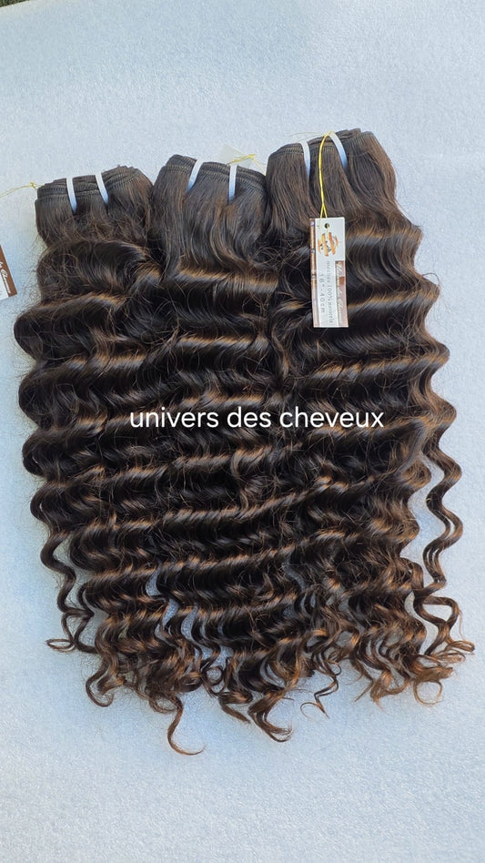 Lot de 3 paquets de tissage 100% cheveux naturelles, deep wave,  couleur 2/6.