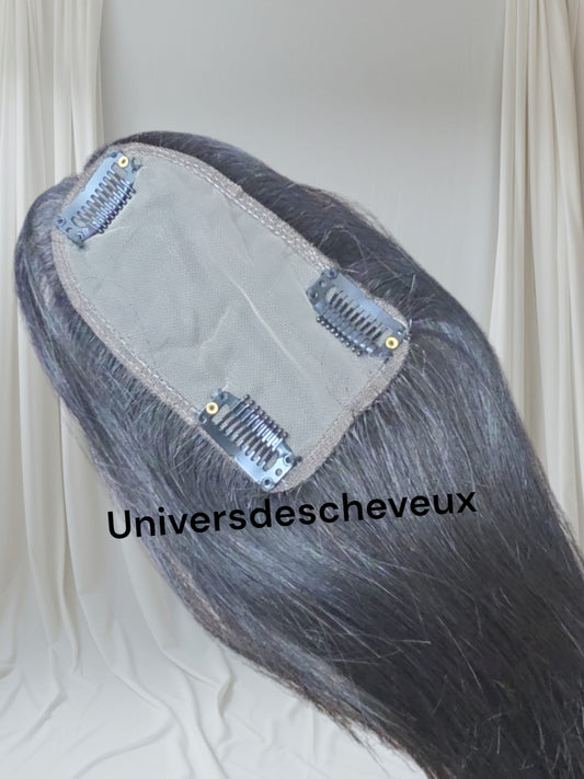 Toupee, clip-in en cheveux humains, base en soie.