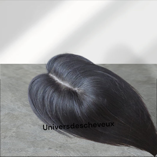 Toupee, clip-in en cheveux humains, base en soie lisse.