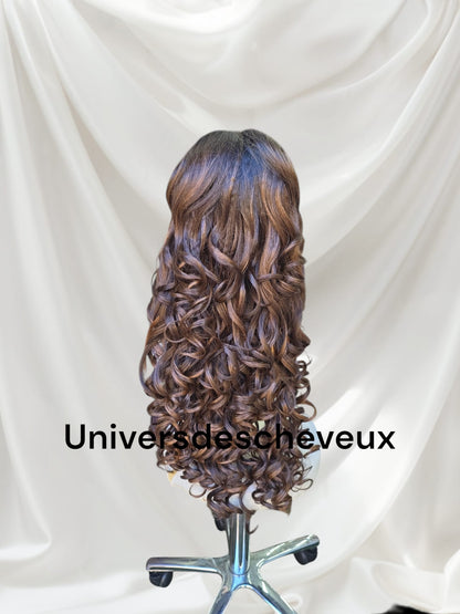 Perruque synthetique a lace front transparente, longue et ondulee avec baby hair, en fibre kanekalon-prete a porter.